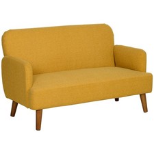 Two Seater Sofa Velvet Armrest Padded Seat Compact Loveseat Living Room Yellow