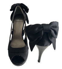 CARVELA Black Satin Bows High Heel Peep Toe Shoes- Size EU 39/UK 6.5