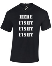 HERE FISHY FISHY MENS T SHIRT FUNNY FISHING CARP FISHERMAN ANGLING GIFT CLOTHING