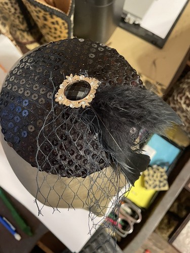 Retro black sequin cap - black,