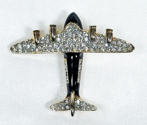 Rhinestone airplane pin black - pin,