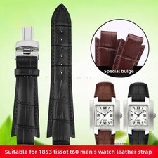 For 1853 Tissot T60 Notched Genuine Leather Watch Straps Mens Wristband 24X14mm