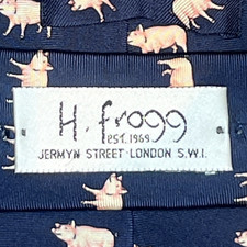 £75 HERBIE FROGG MENS NAVY & PINK PORKY PIG PRINT TIE IN 100% SILK UK MADE Y5