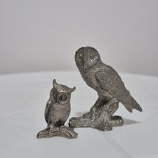 Vintage Metals Owl x 2 Bird Figures Figurines Ornaments VGC 