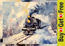 Winter Steam Train 5"x7" Print on Matte Paper | Powerful Oil Railway Painting