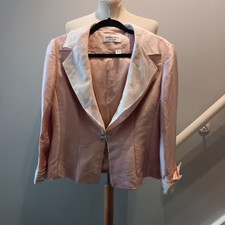 Women's Maria Coca pink Ivory Trim 100% Silk tailored Blazer Jacket UK Size 14