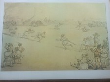 Cricket Print Rural Sports Newington Coloured Engraving by Thomas Rowlandson