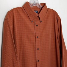 Dockers Shirt Men's Large Plaid Long Sleeve Stain Defender Button Front Orange