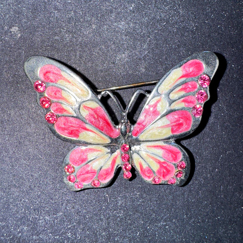 Pink enamel butterfly brooch - butterfly,