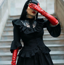 Blackwood Castle Charlotte Blouse Black Victorian Lace Ruffle Sz XS