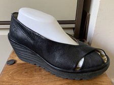 Ladies Fly London Yoma Leather Peep Toe Sandals - Size 6.5 (40)