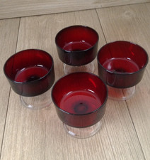 4  Luminarc 1970s Ruby Red Dessert Sundae Glass Dishes Prawn Cocktail Starter