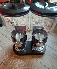 Double Cereal Dispenser Machine Dry Food Pasta Storage Container, Black