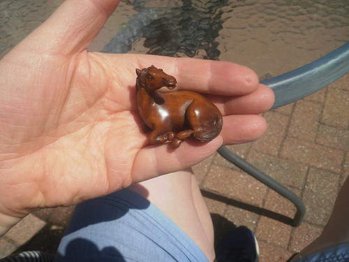 Hand carved wood netsuke horse - carved,