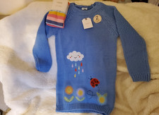 Next Girls Knitted Blue Jumper Dress & Tights Age 4-5 Yrs Ladybird 💐 ☁️ 2 Piece