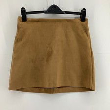 Pull&Bear Womens Skirt Size L UK 10 / 12 Tan Brown Faux Suede Pockets Zip Up