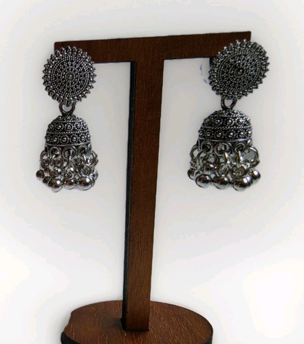 Oxidised silver jhumka - silver,