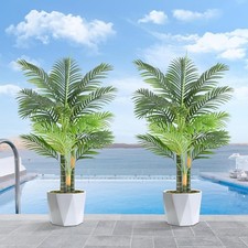 2 Artificial Golden Cane Palm Trees for Auction 120cm Tall Potted KEEPLUSH