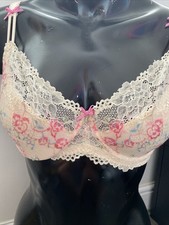 Lepel Cream & Pink Lace Bra Set 36D/10 & Lace Knickers Lepel Diamanté Logo BNWOT