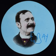 COMIC EDWARDIAN MAN WITH MONOCLE C1910 TINTED Magic Lantern Slide PHOTOGRAPH