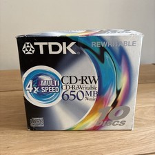 TDK CD-RW 650MB  Rewritable Blank CDRW Disc X 10 Box New - Not Sealed 