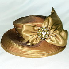Whittall & Shon Iridescent Jeweled Bow Wide Brim Derby Tea Party Church Hat