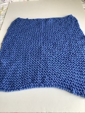 Handknitted Blue Baby Blanket 19 In X 27 Inches In Very Good Condition
