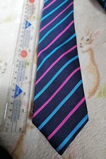 Pink & Blue Stripes on Black Men's Silk Tie. (Alexandre Savile Row). 