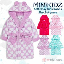 Kids Girls Toddler Infant Dressing Gown Hooded Hearts Age 2-3 3-4 4-5 5-6 Years