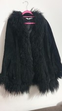 Black Women's Coat with Real Mongolian Fur - UK Size 14