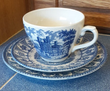 Broadhurst Ironstone Trio 1977.Blue and White.Cup,saucer,side plate.Balmoral.