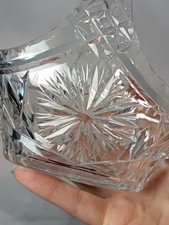 Vintage Cut Glass Basket Vase Cut Crystal Star Pattern 13.5cm x 13.5cm