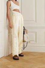 Magda Butrym Silk And Wool Blend Satin Straight Leg Cream Trousers Size UK10