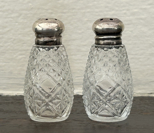 Vtg pair pressed glass - pressed, w/