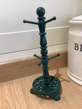 Vintage Green Cast Iron Mug Tree Dark Green Farmhouse Kitchen Traditional 6 Hook