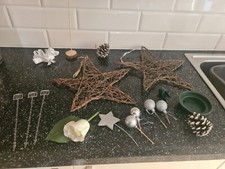 Bundle Flower Arranging Christmas willow star bauble ribbon pine cone oasis bowl