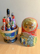 Large Matryoshka Russian Doll With 7 Mini Christmas Tree Hanging Decorations