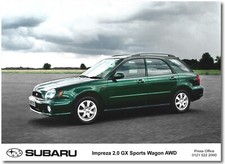 Subaru Impreza 2.0 GX Sports Wagon AWD. Press Release Photo