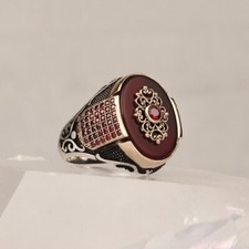 Amber gemstone silver ring Handmade Pure 925 SILVER men Ring with red Stone