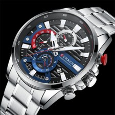 Curren Mens Watches Stainless Strap Water Resistant Big Dial Chrono Stopwatch
