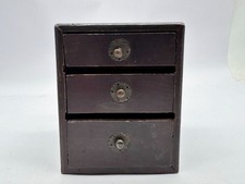 ANTIQUE WOODEN MINI CHEST 3 DRAWER JEWELLERY BOX COLLECTIBLE WOODWARE
