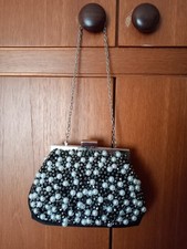 Fabulous Black & Pearl Evening Bag | Retro Ben De Lisi-silver hardware