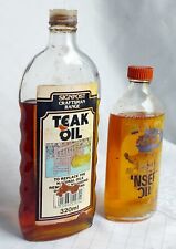 2 X Vintage Glass Bottles ~ Polycel Linseed Oil & Signpost Craftsmans Teak Oil.