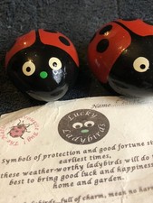 Hand Painted Pebble Stone Rock  2  Ladybirds approx 2" each