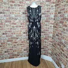 Reiss Zuma Evening Dress UK 14 Black Grey Maxi Length Fitted Straight Slit
