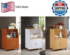 Kitchen Mini Microwave Rolling Utility Trolley Cart Wooden Storage Cabinet Shelf