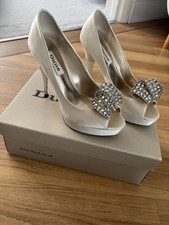 Dune Women Kross-Satin Diamanté Ivory Wedding Bridal Occasion Heel Shoes Size 4
