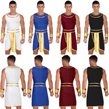 Men's Egyptian Fancy Dress Costume Ancient Egypt Robe Halloween Role Play Outfit