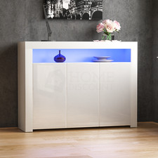 SALE 3 Door LED Sideboard Modern Storage Cupboard High Gloss White 