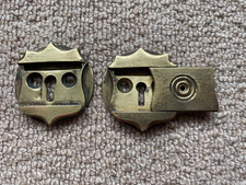 Antique Brass Vintage x2 Brass Safe Door Handle Sliding Key Escutcheons